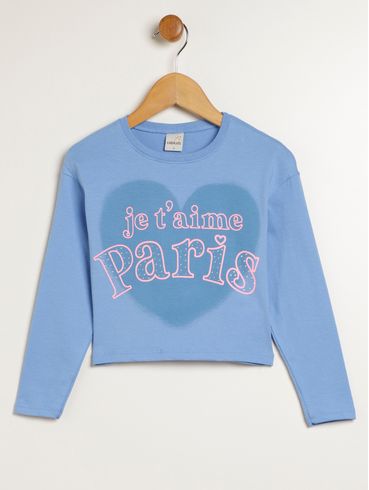 Blusa Manga Longa Infantil Para Menina - AZUL