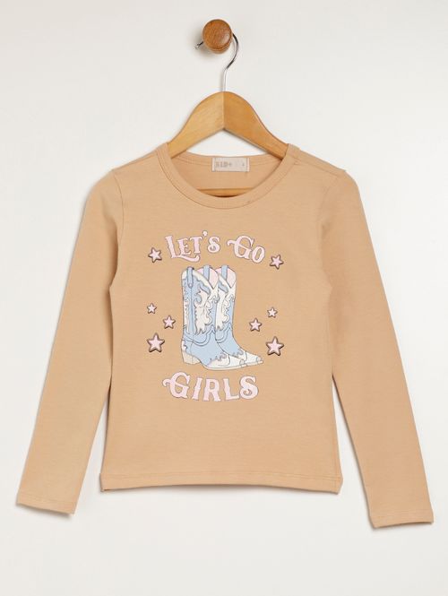 Blusa Manga Longa Kid+ Infantil Para Menina - BEGE
