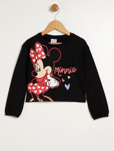 Blusa Manga Longa Cropped Infantil Para Menina - PRETO