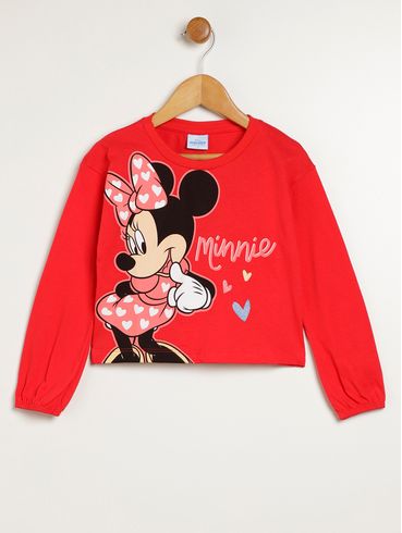 Blusa Manga Longa Cropped Infantil Para Menina - VERMELHO