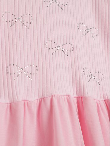 Vestido Canelado Com Tule Infantil Para Menina - ROSA