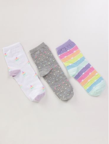 Kit com 03 Meias Selene Femininas BRANCO/MESCLA