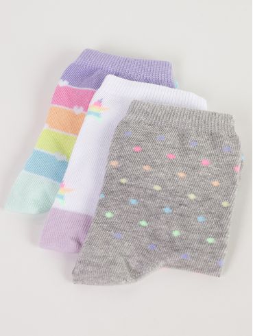Kit com 03 Meias Selene Femininas BRANCO/MESCLA