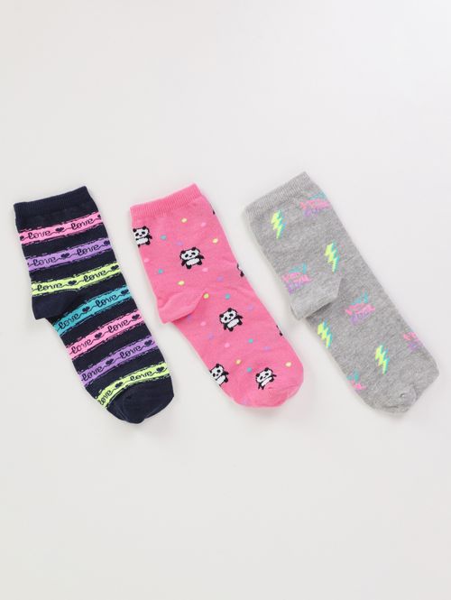 Kit com 03 Meias Selene Femininas ROSA/MARINHO/MESCLA