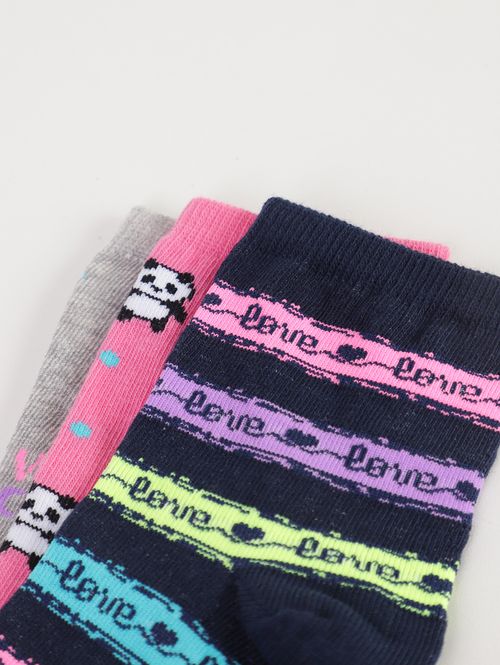 Kit com 03 Meias Selene Femininas ROSA/MARINHO/MESCLA