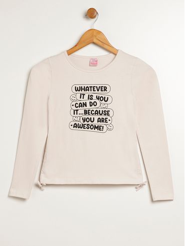 Blusa Manga Longa Juvenil Para Menina - BEGE