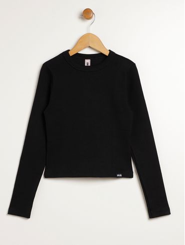 Blusa Manga Longa Juvenil Para Menina - PRETO