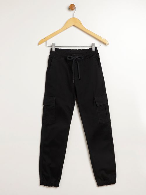 Calça Sarja Cargo Juvenil Para Menino - PRETO