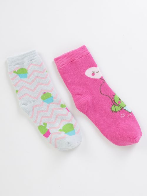 Kit com 02 Meias Infantil Para Menina - PINK/CINZA