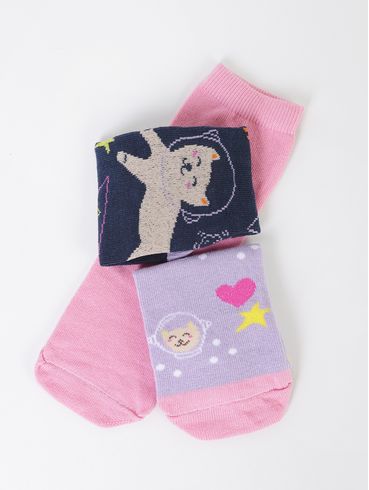 Kit com 03 Meias Juvenil Para Menina - MARINHO/ROSA/LILAS