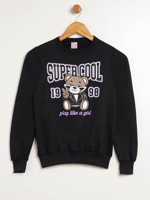 Moletom Juvenil Para Menina - PRETO