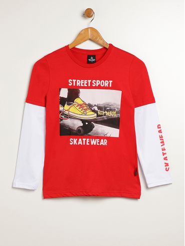 Camiseta Manga Longa Juvenil Para Menino - VERMELHO
