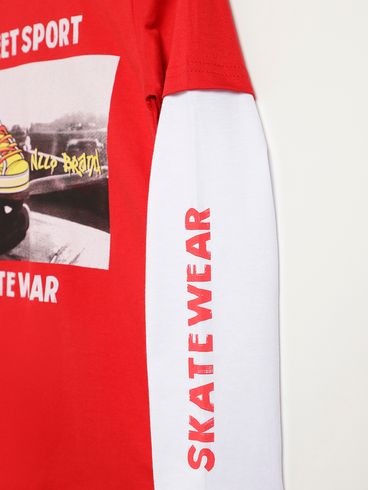 Camiseta Manga Longa Juvenil Para Menino - VERMELHO