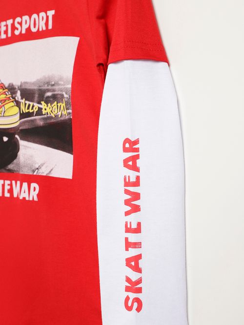 Camiseta Manga Longa Juvenil Para Menino - VERMELHO