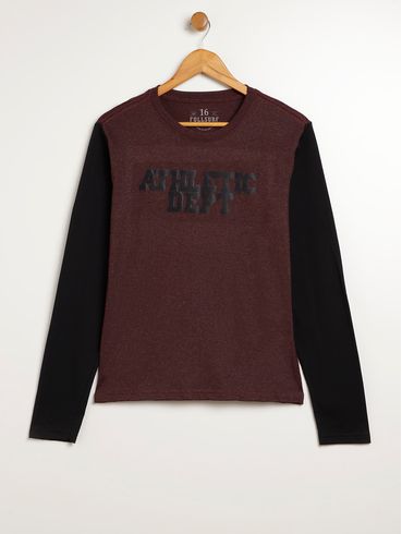 Camiseta Manga Longa juvenil Para Menino - BORDO/PRETO