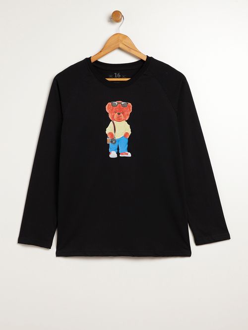 Camiseta Manga Longa Juvenil Para Menino - PRETO