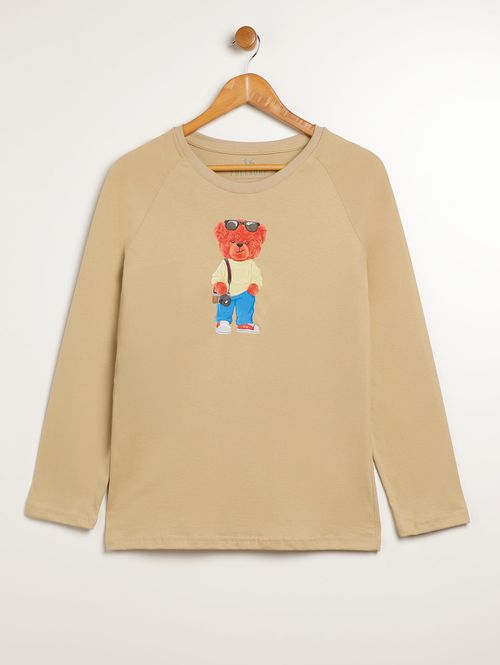 Camiseta Manga Longa Juvenil Para Menino - BEGE