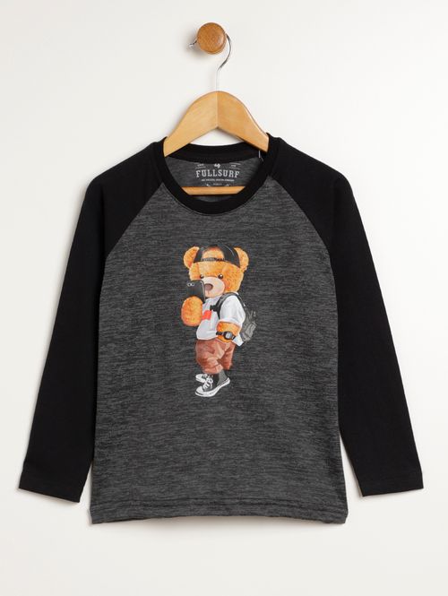 Camiseta Manga Longa Infantil Para Menino - CHUMBO/PRETO