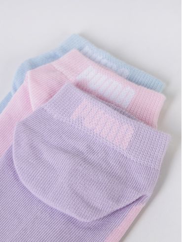 Kit 03 Meias Cano Curto Puma Feminina LILAS/AZUL/ROSA