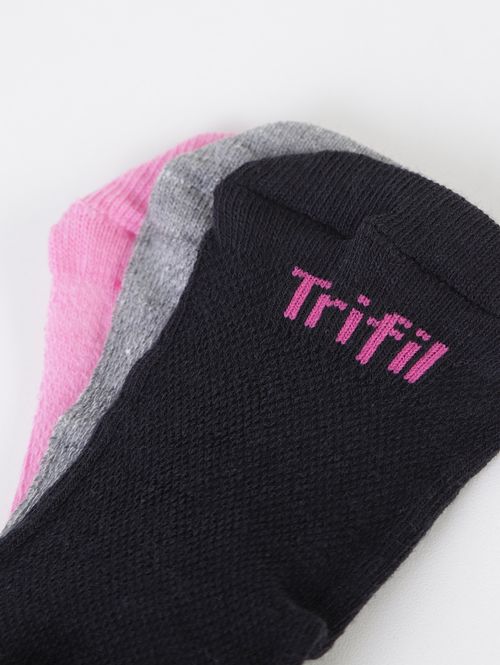 Kit Com 03 Meias Cano Curto Infantil Para Menina - ROSA/MESCLA/PRETO