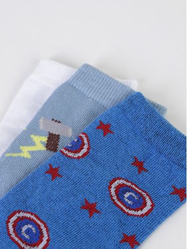 Kit com 03 Meias Infantis Para Menino - AZUL/BRANCO/AZUL CLARO