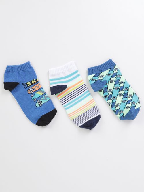 Kit com 03 Meias Selene Juvenil Para Menino - MARINHO/BRANCO/AZUL