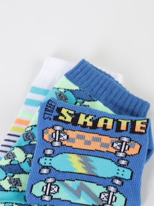 Kit com 03 Meias Selene Juvenil Para Menino - MARINHO/BRANCO/AZUL