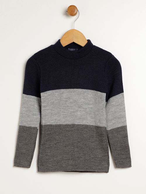 Blusão de Tricot Listrado Infantil Para Menino - MARINHO