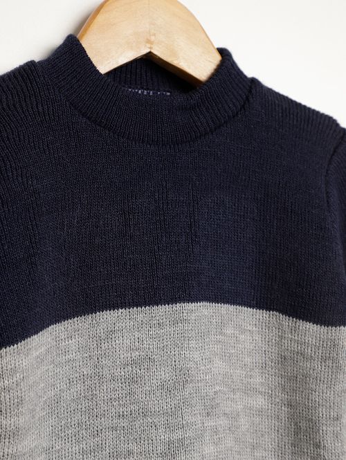 Blusão de Tricot Listrado Infantil Para Menino - MARINHO