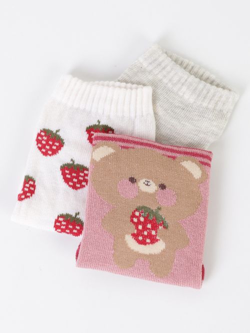 Kit com 03 Meias Juvenil Para Menina - ROSA/CINZA/BEGE