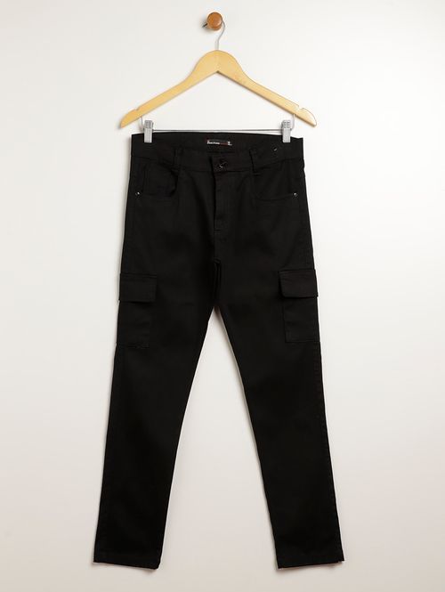 Calça Sarja Cargo Juvenil Para Menino - PRETO