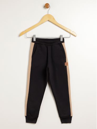 Calça Moletom Com Punho Infantil Para Menino - PRETO