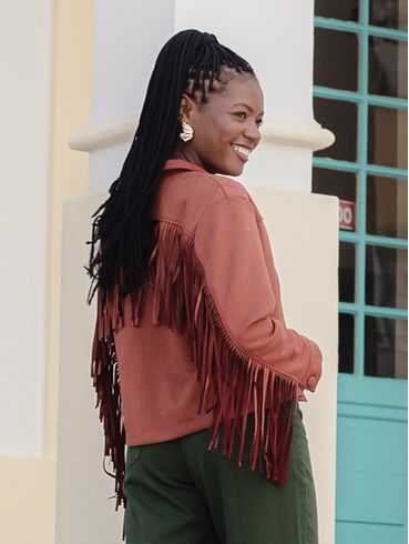 Jaqueta Suede com Franjas Autentique Feminina TELHA