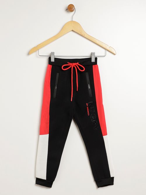Calça Moletom Com Punho Infantil Para Menino - PRETO/VERMELHO/OFF WHITE