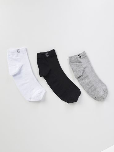 Kit Com 03 Meias Cano Curto Juvenil Para Menino - MESCLA/PRETO/BRANCO