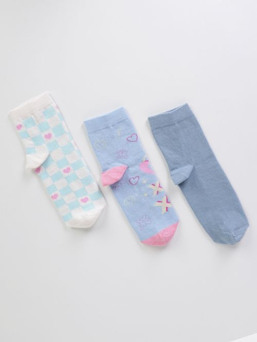 Kit com 03 Meias Juvenil Para Menina - AZUL/NUDE
