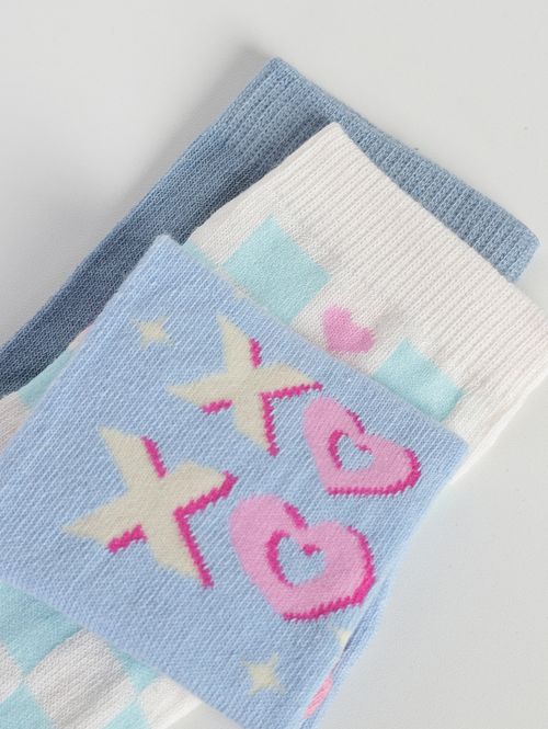 Kit com 03 Meias Juvenil Para Menina - AZUL/NUDE