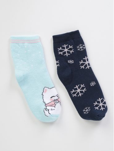Kit com 02 Meias Infantil Para Menina - AZUL/PRETO