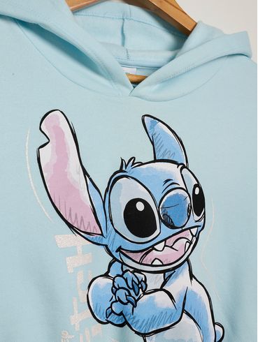 Moletom Com Capuz Disney Juvenil Para Menina - AZUL CLARO
