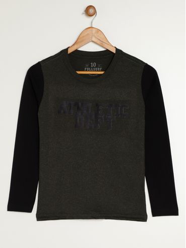 Camiseta Manga Longa juvenil Para Menino - VERDE/PRETO