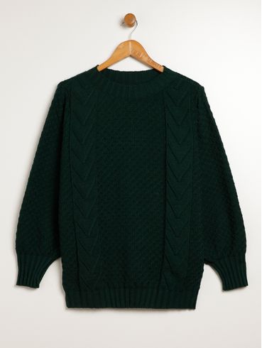 Blusão Tricot Manga Bufante Plus Size Feminino VERDE