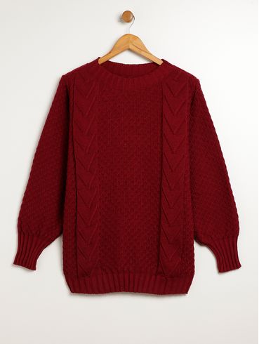 Blusão Tricot Manga Bufante Plus Size Feminino BORDO