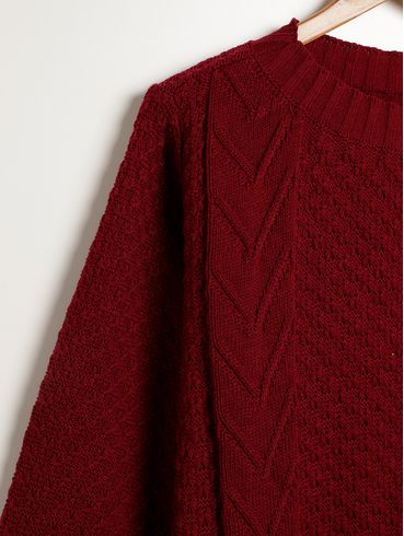 Blusão Tricot Manga Bufante Plus Size Feminino BORDO