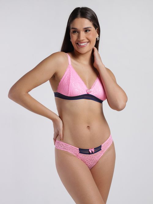 Conjunto Lingerie Sem Bojo Feminino ROSA/MARINHO