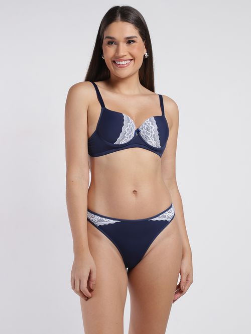 Conjunto Lingerie Com Bojo Feminino MARINHO/BRANCO