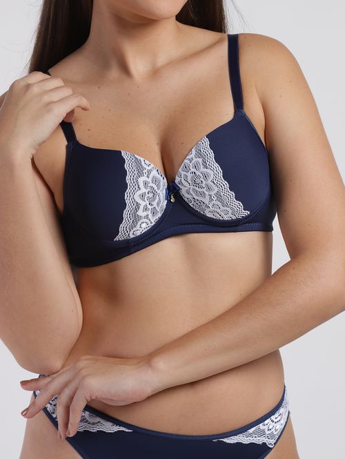 Conjunto Lingerie Com Bojo Feminino MARINHO/BRANCO