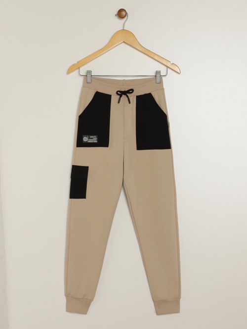 Calça Moletom Cargo Juvenil Para Menino - BEGE