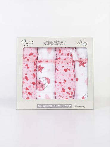 Kit Com 04 Babetes Infantil Para Bebê - ROSA