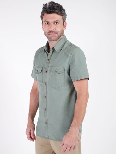 Camisa Sarja Manga Curta Masculina VERDE