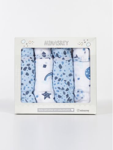 Kit Com 04 Babetes Infantil Para Bebê - AZUL